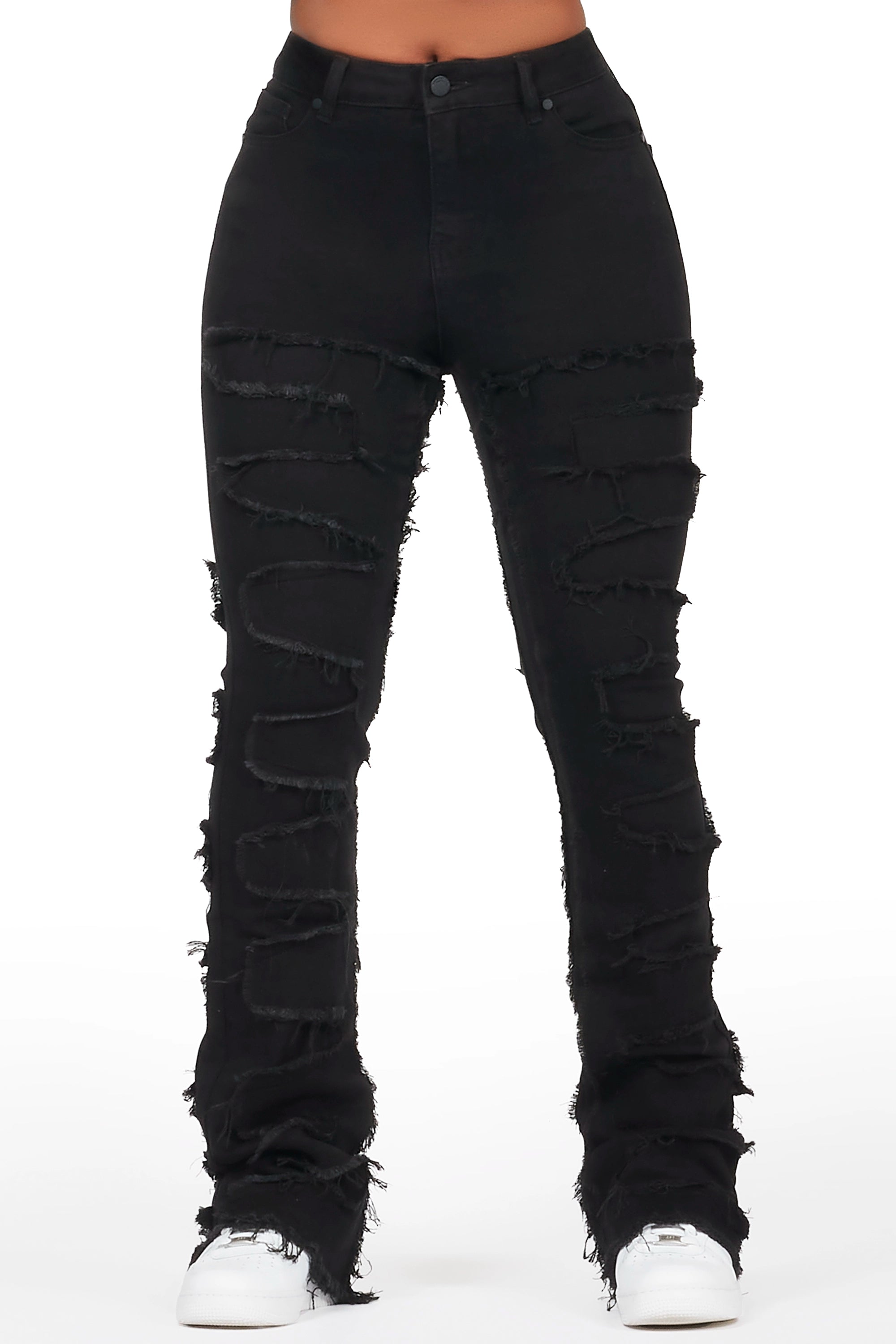 Zariyah Black Stacked Flare Jean