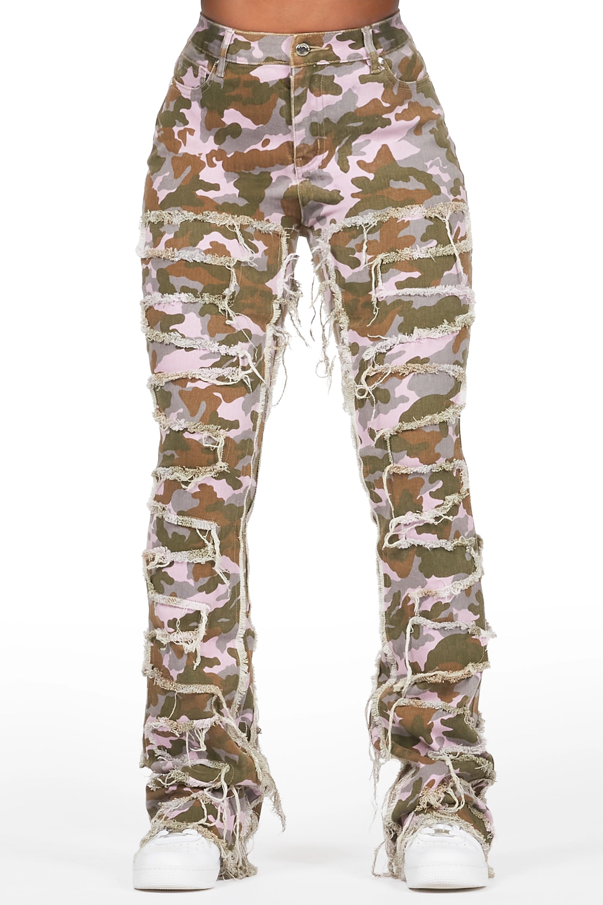 Zariyah Purple Camo Stacked Flare Jean