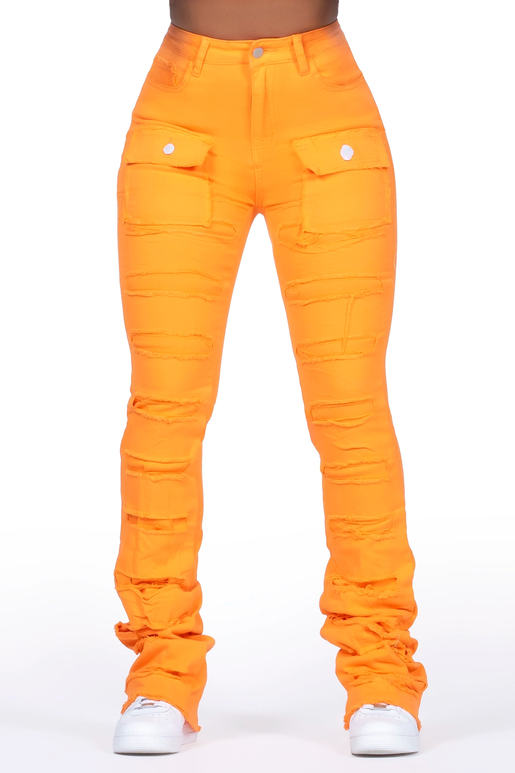 Tonea Orange Stacked Flare Jean