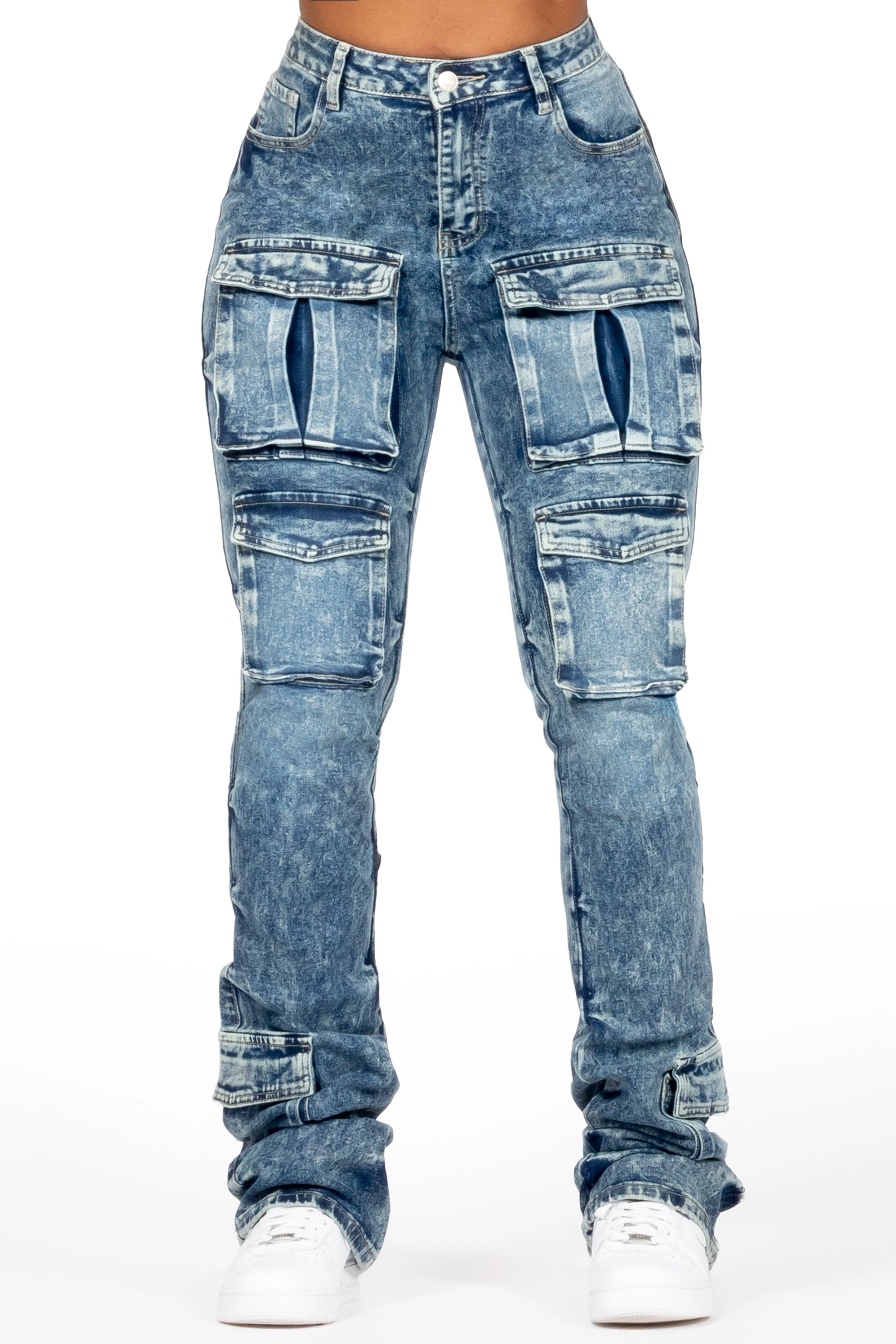 Angella Acid Wash Cargo Super Stacked Jean