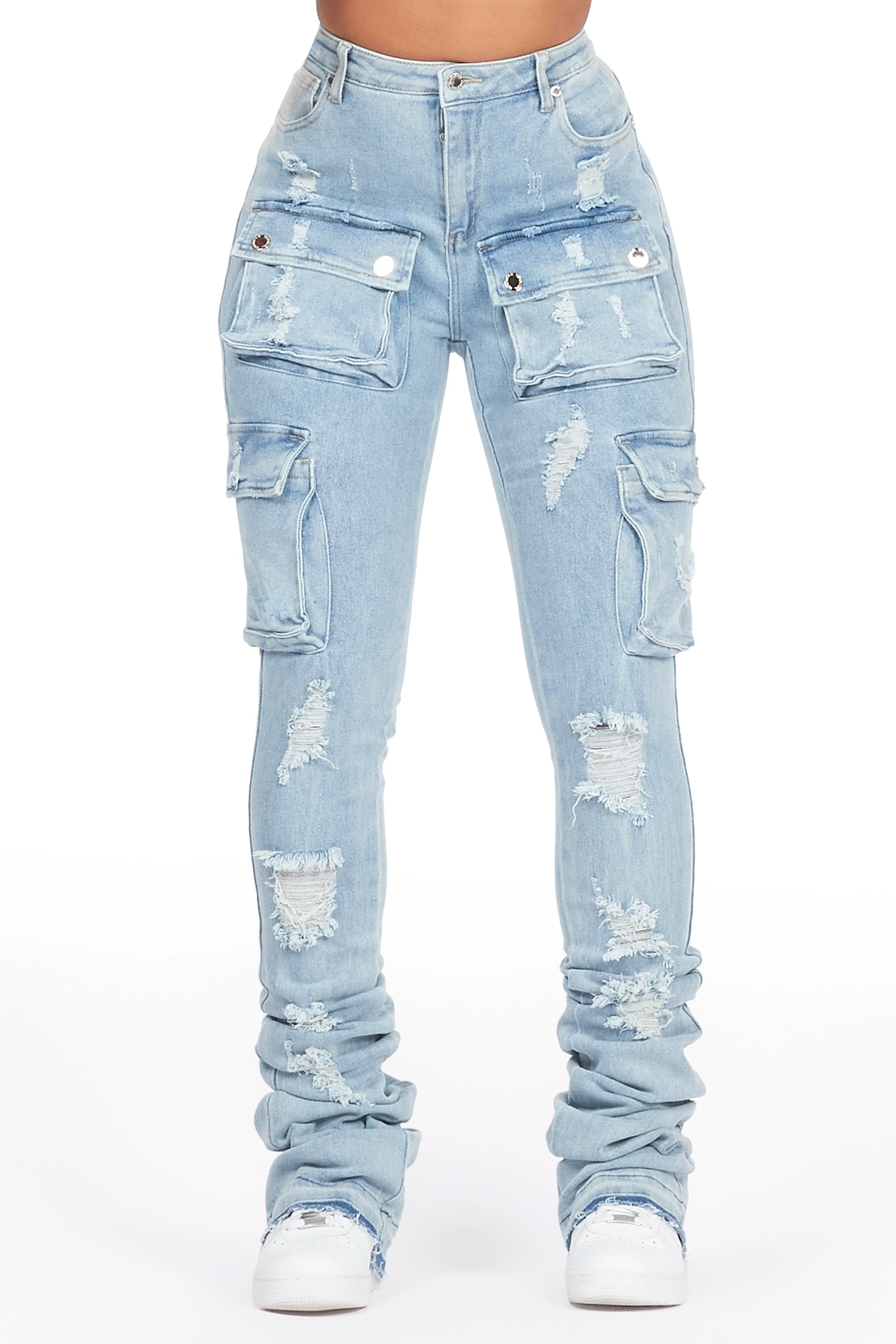 Noor Light Wash Cargo Super Stacked Jean