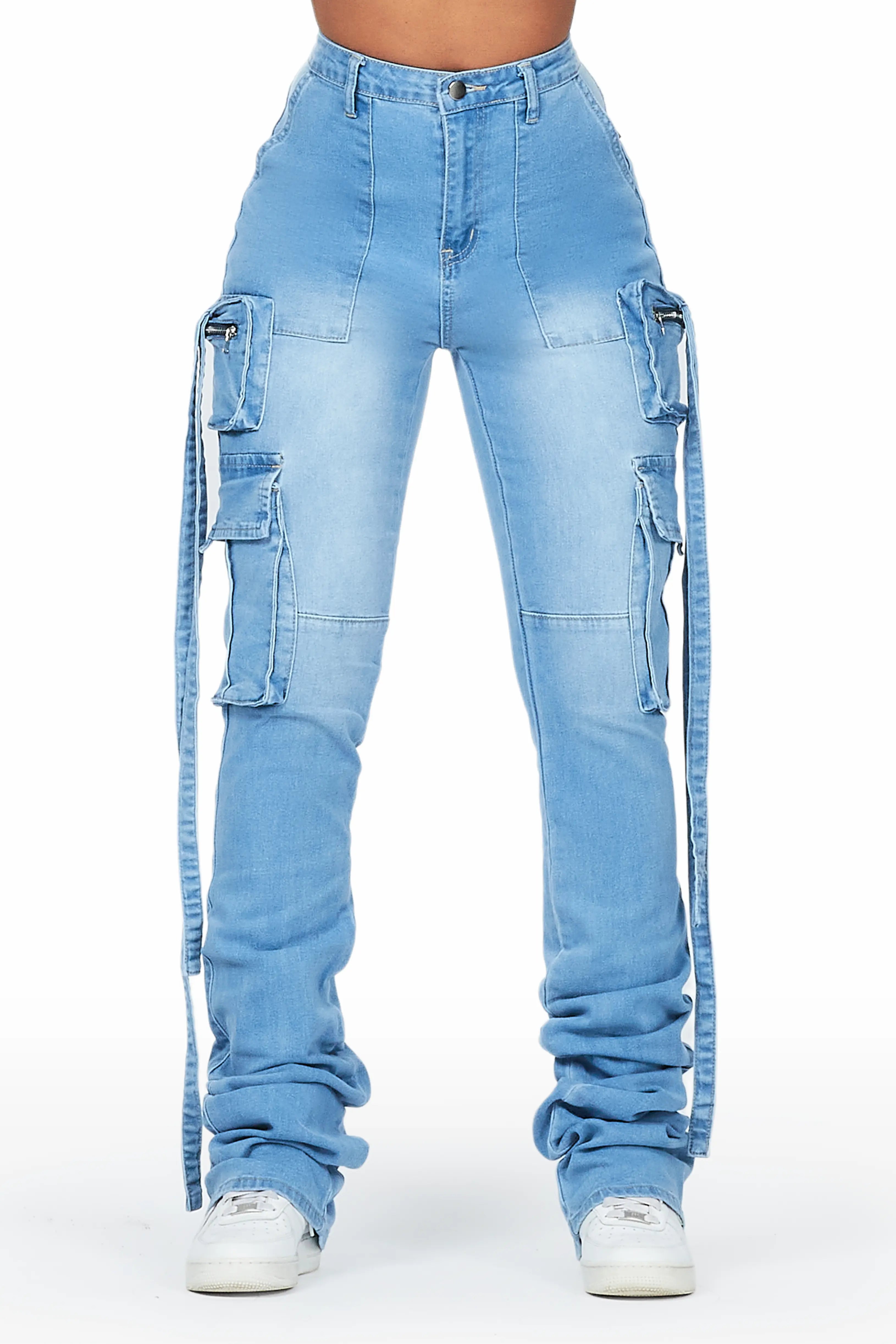 Shariya Light Wash Cargo Super Stacked Jean