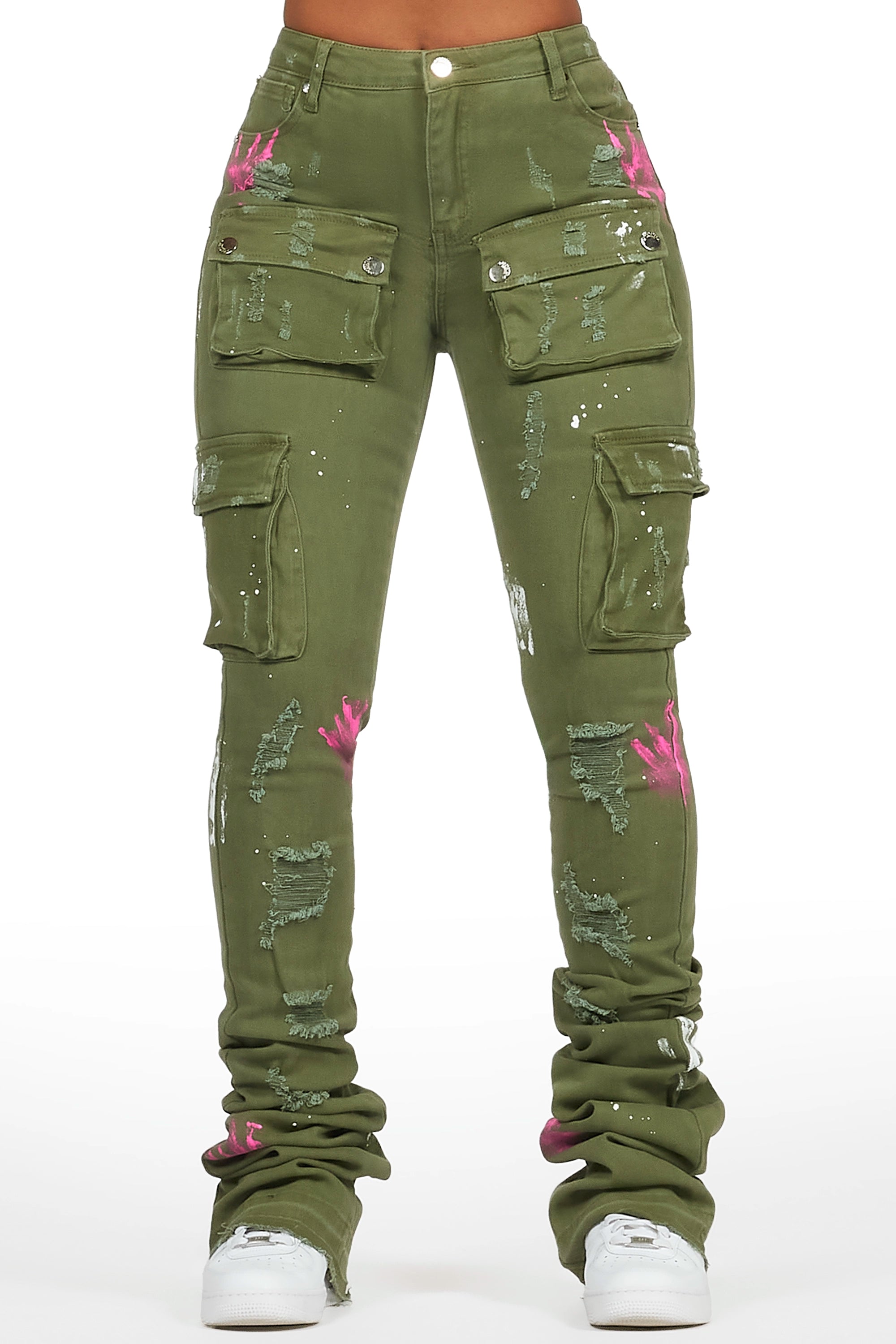 Robbin Olive Painted Super Stacked Jean