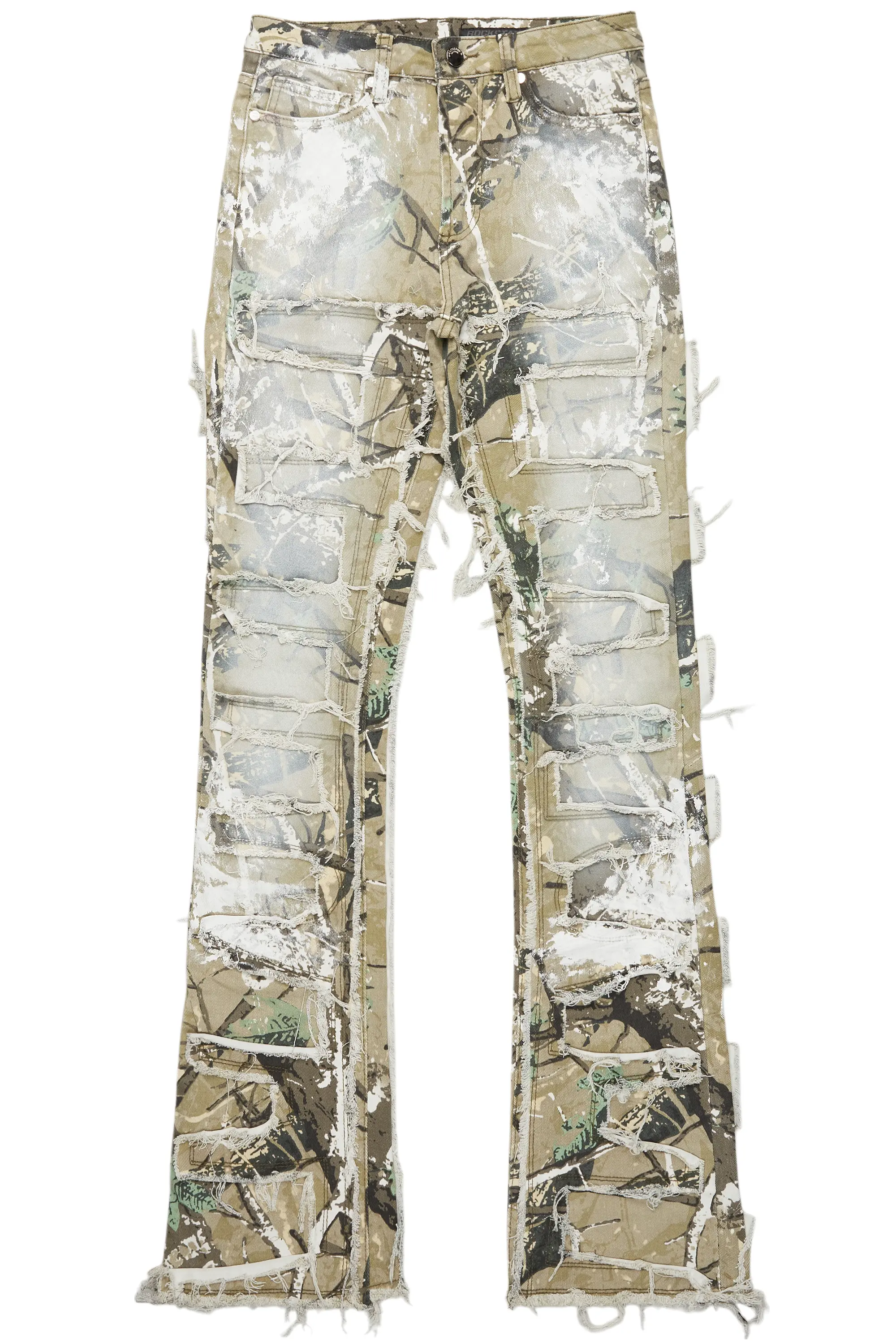 Denzela Tree Camo Painted Stacked Flare Jean