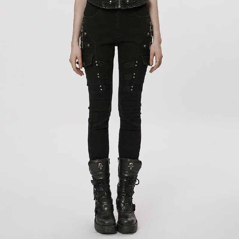 Women's Punk Multi-Pocket Buckle Jeans