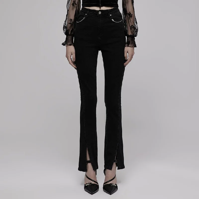 Women's Punk Slit High-waisted Flared Jeans