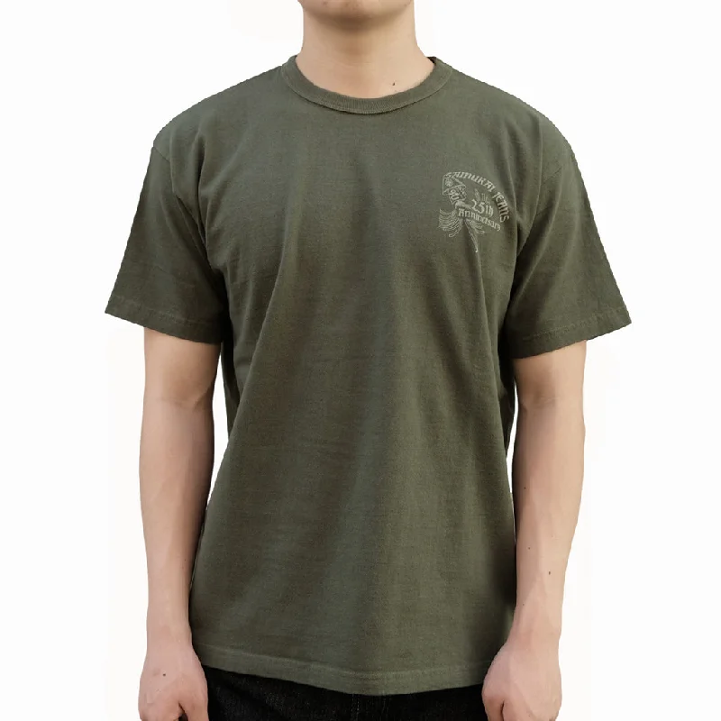 Samurai Jeans SJST25th-03 25th Anniversary Heavyweight Logo Print Tee (Moss Green)