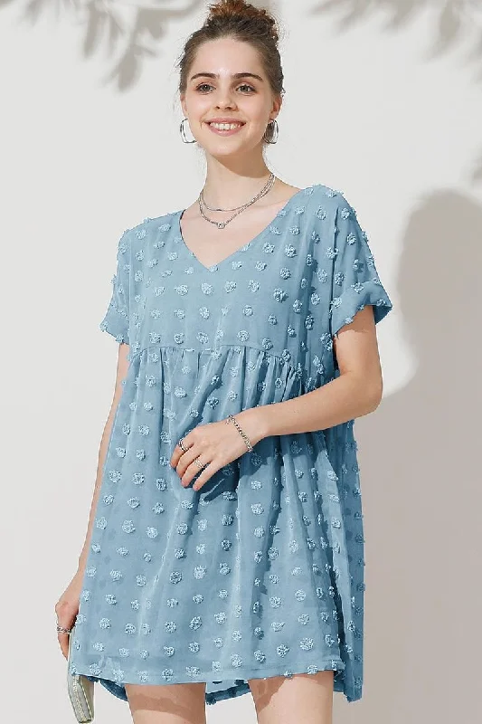 V NECK DOT CHIFFON SHORT LOVELY DRESS