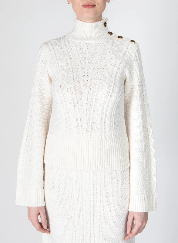 Derek Lam 10 Crosby - Thomas Cable Knit Sweater in Blanc