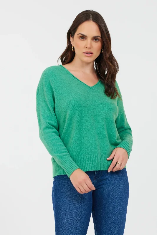 FRANKLIN Suzy D V Neck Rib Hem Soft Knit Sweater