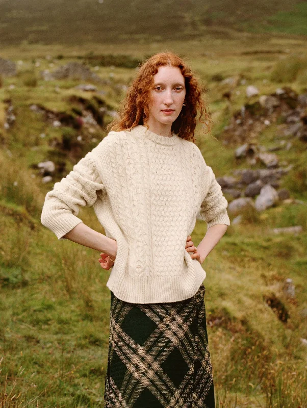 White + Warren - Merino Cashmere Cable Crewneck in Ivory